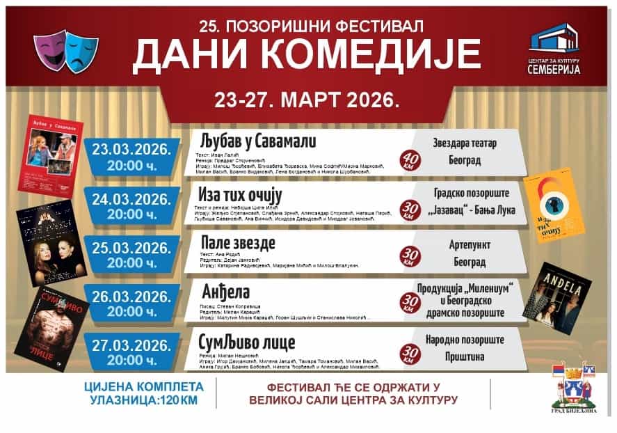 Na festivalu “Dani komedije” pet predstava pozorišta iz Srbije i Srpske