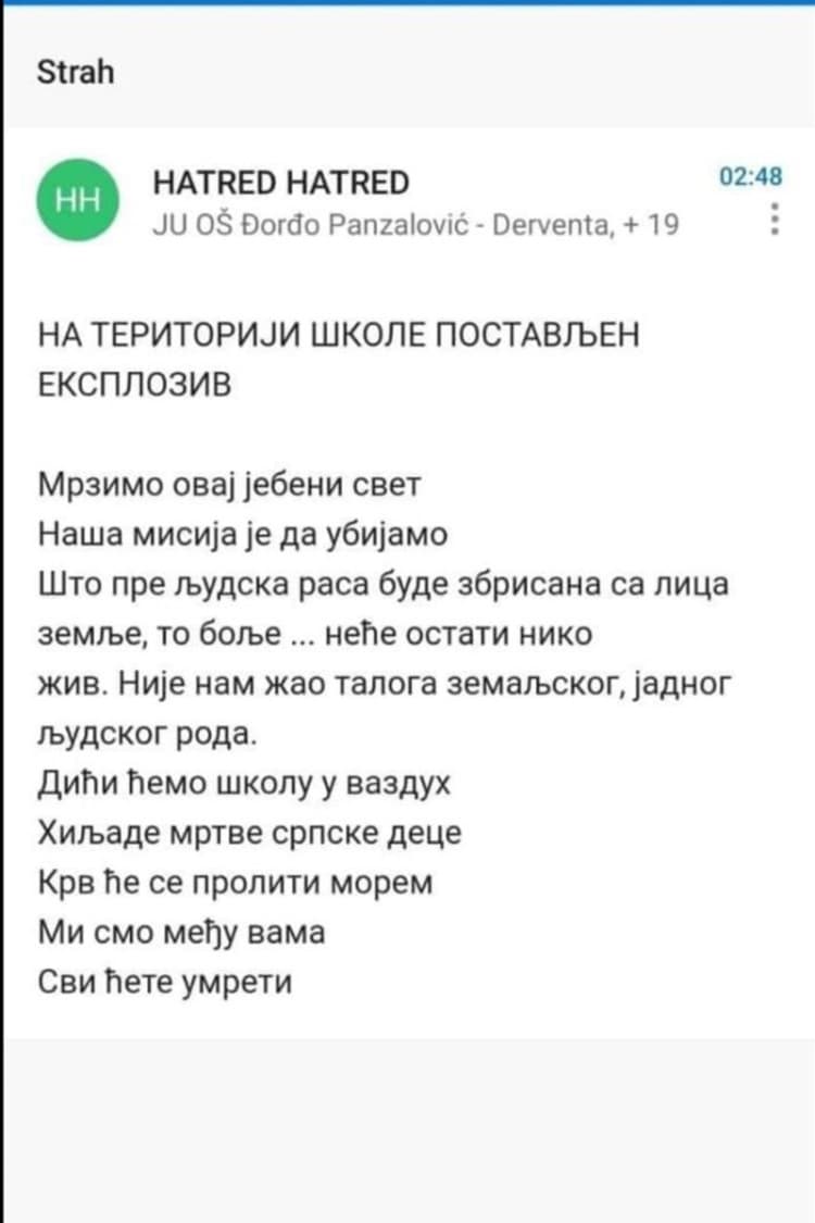 Ovo je poruka koja je stigla na adrese škola