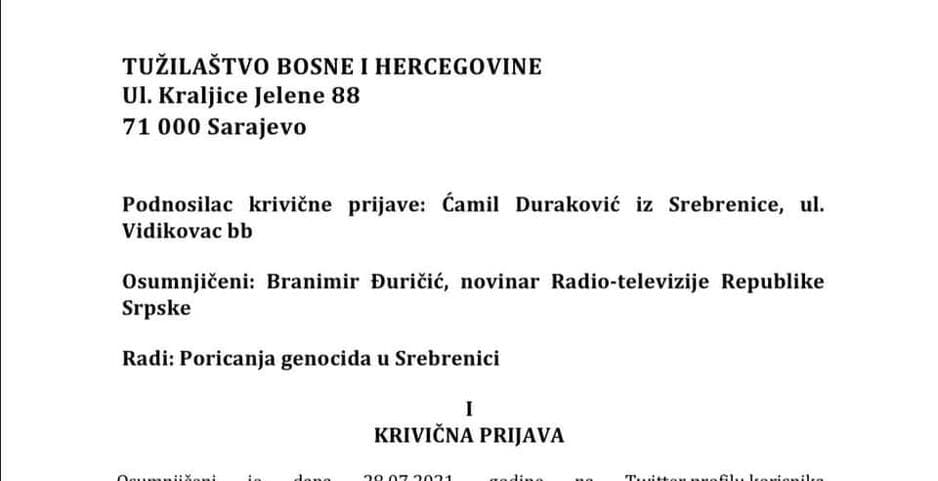 Đuričić nakon prijave Durakovića: Odazvaću se na poziv institucija Srpske, ali ne i SIPA
